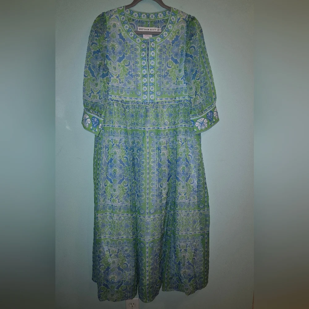 Gretchen Scott Borderline Maxi Dress Watteau Vibrant Green and Blue - Picture 5 of 11